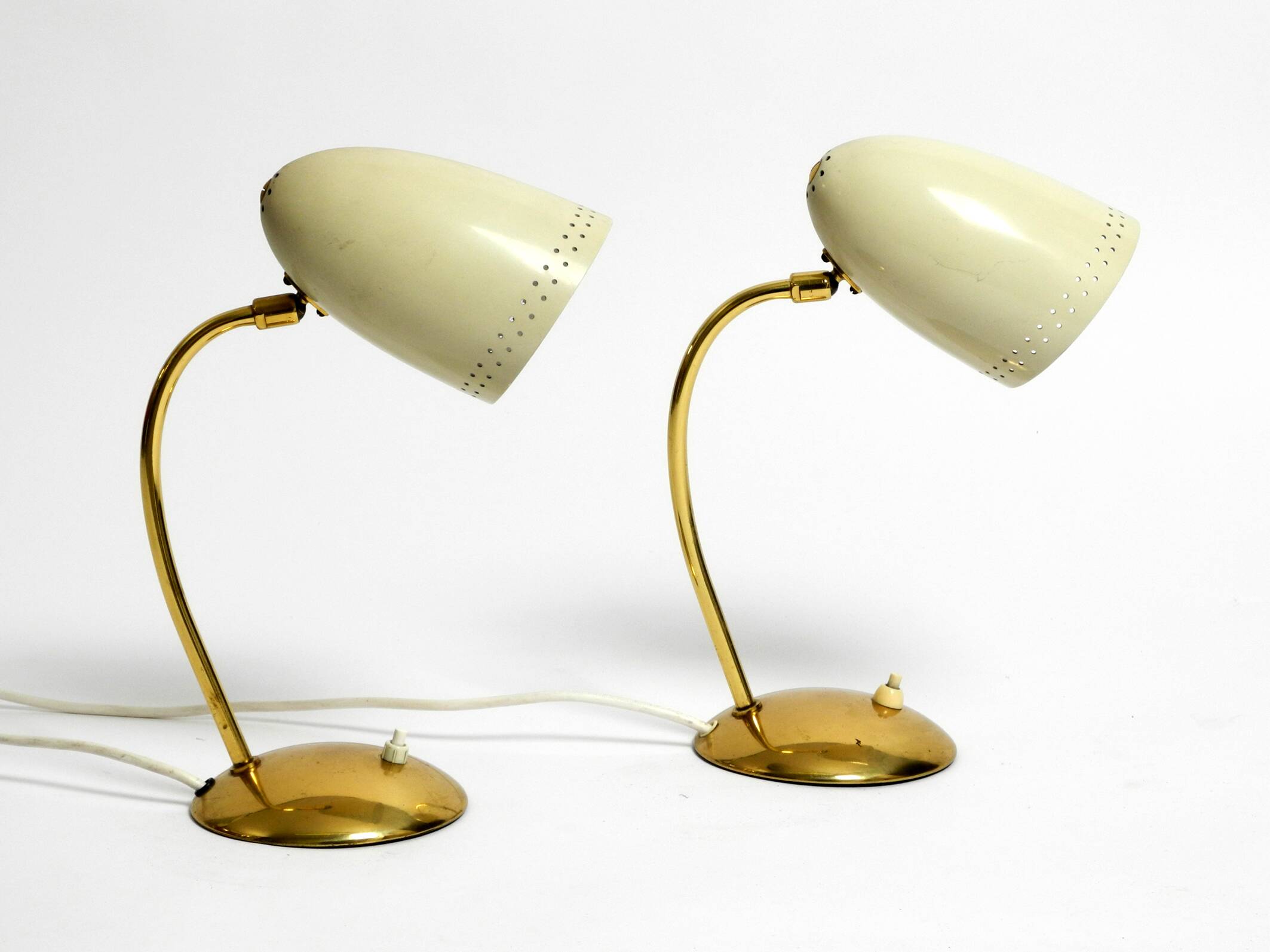 Pair of beautiful German Mid Century Modern brass table lamps with metal sh
