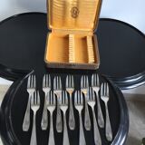 Service serving 12 small Art Deco forks made of silver metal Silver Apollo