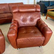 Vintage Danish mid-century Svend Skipper leather club chairs 1970s