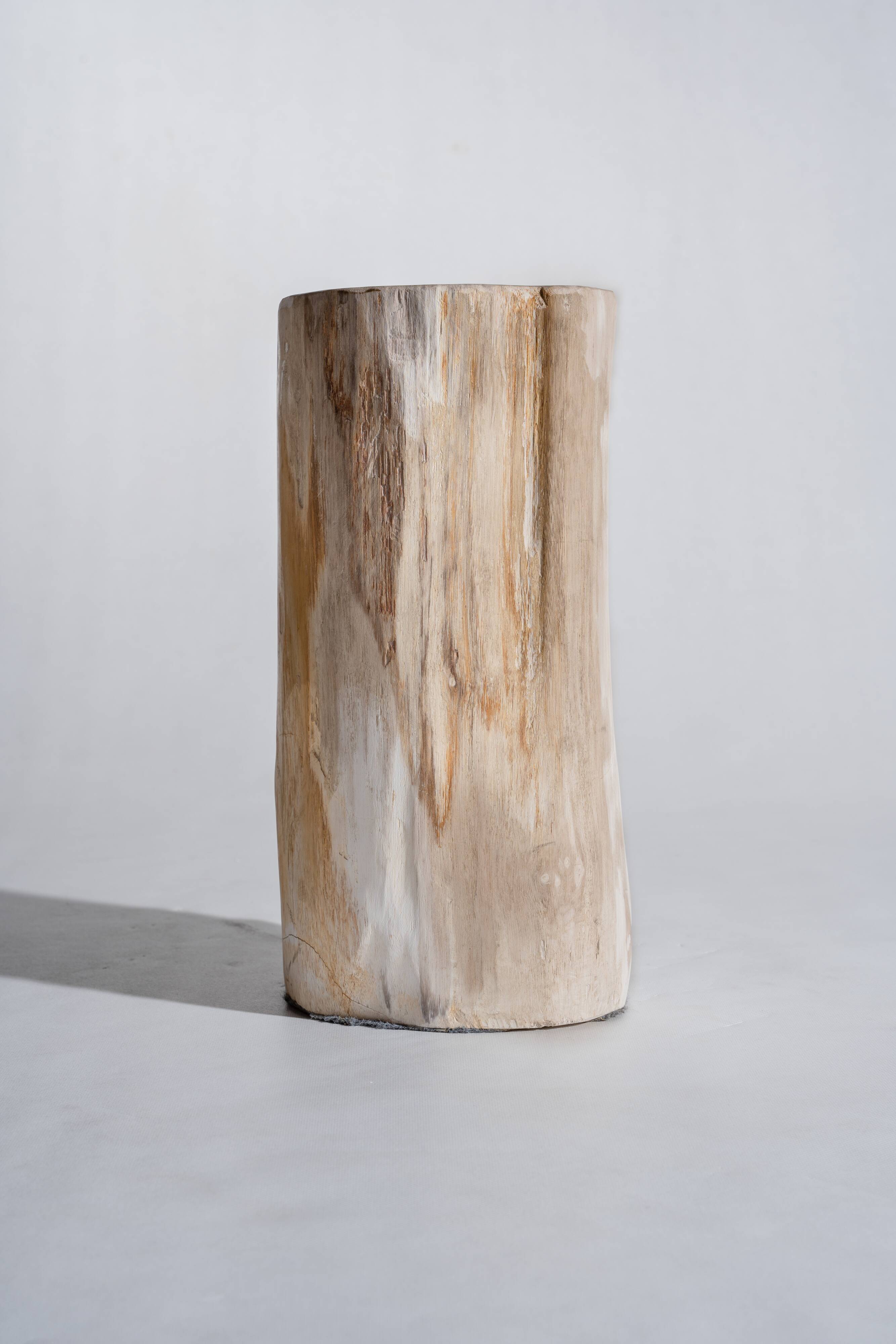 Petrified wood side table white tower black heart H:36cm D:17cm