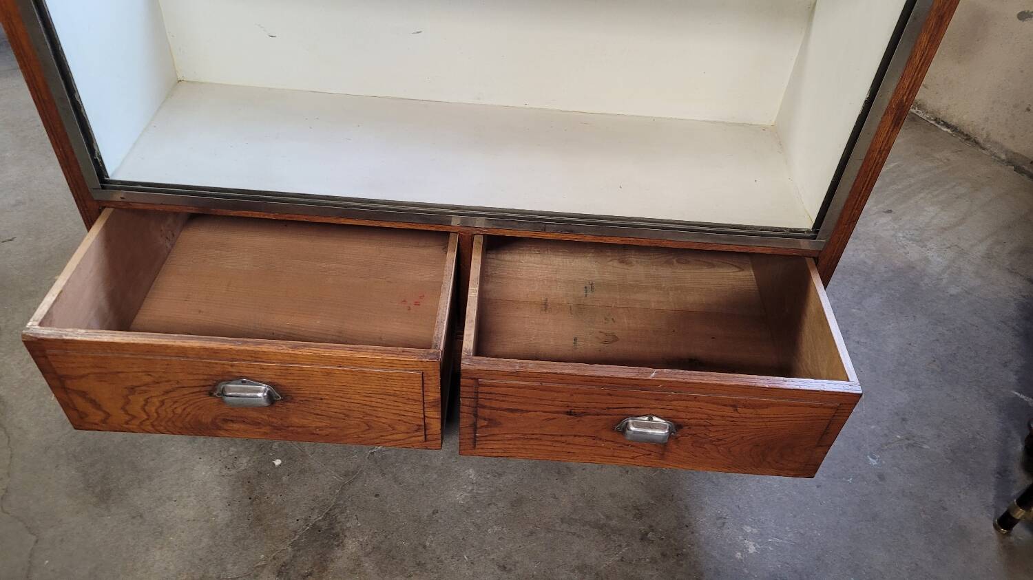 Shop counter display cabinet with old drawers, 1900s