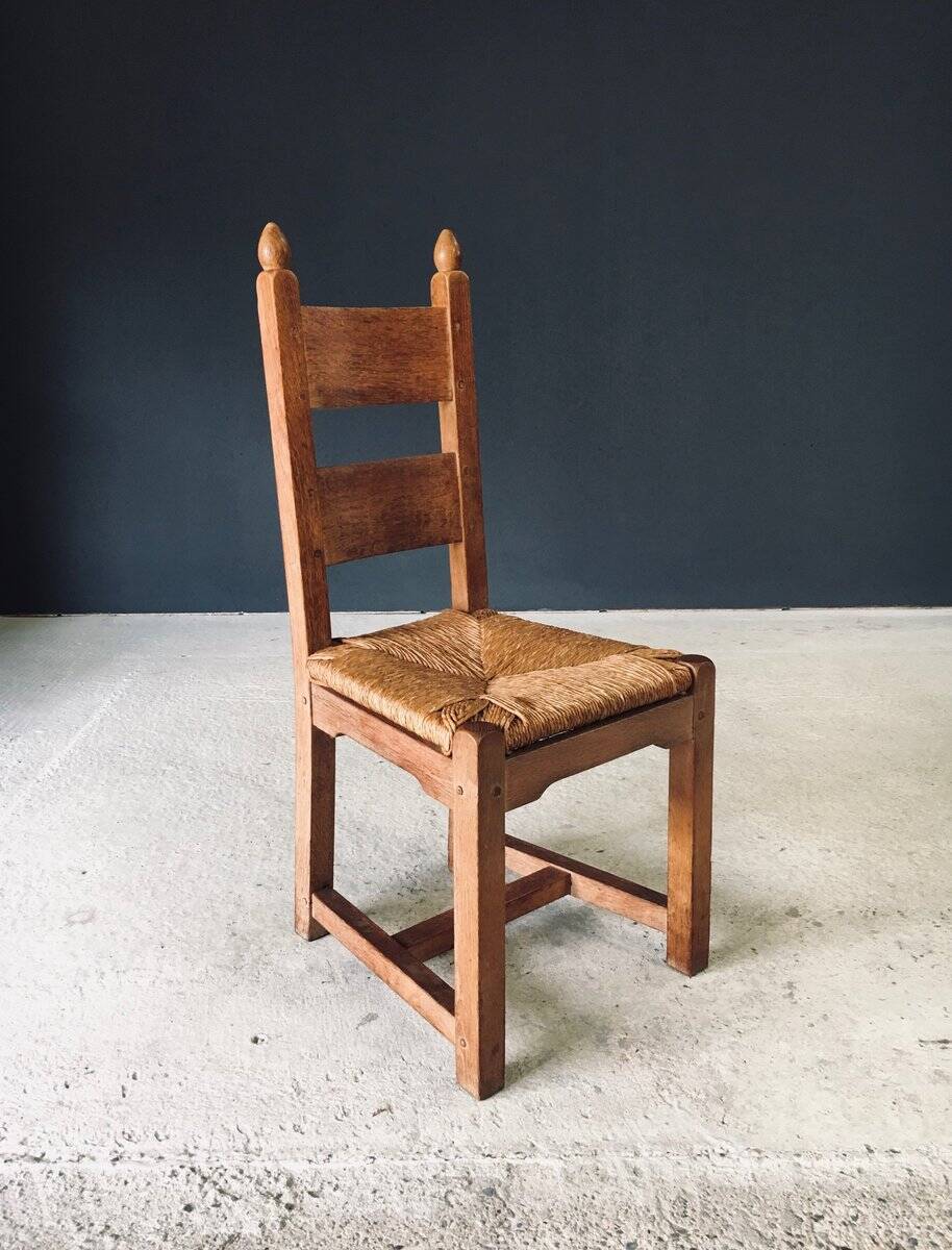 Handcrafted Oak and Rush Dining Chairs, Belgium, 1960s, Set of 6