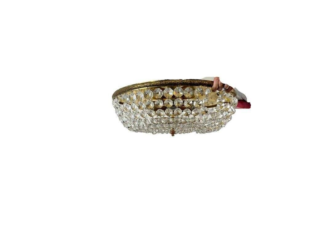 Vintage brass ceiling light/suspension with crystal.