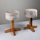 Pair of Scandinavian pine and fabric stools, 1980s