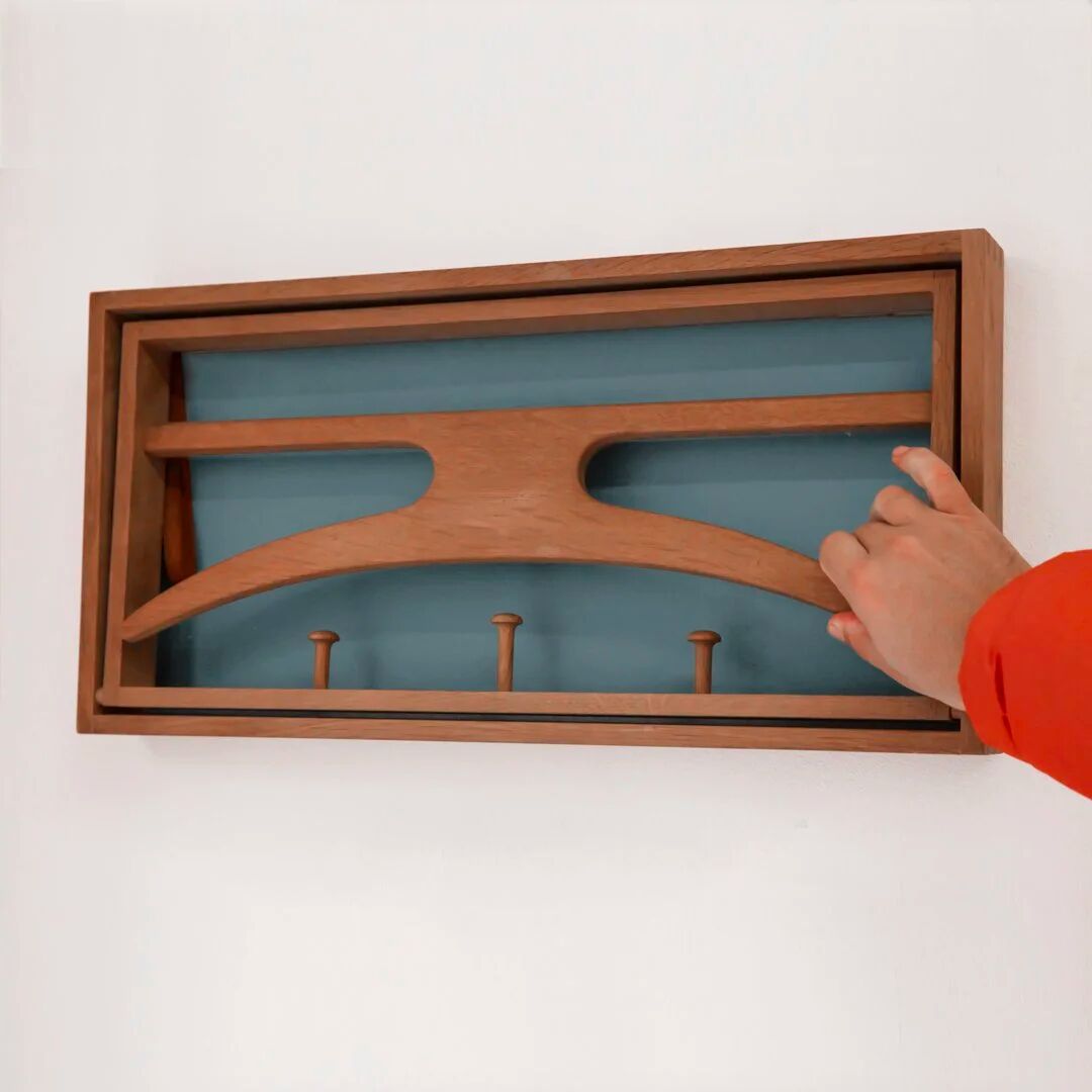 Folding wall valet in teak and leather – Adam Hoff & Poul Østergaard