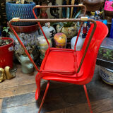 Duo of vintage Grofilex kindergarten children's chairs in red plastic