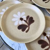 Set of 6 plates in sandstone flowers hand painted 70s