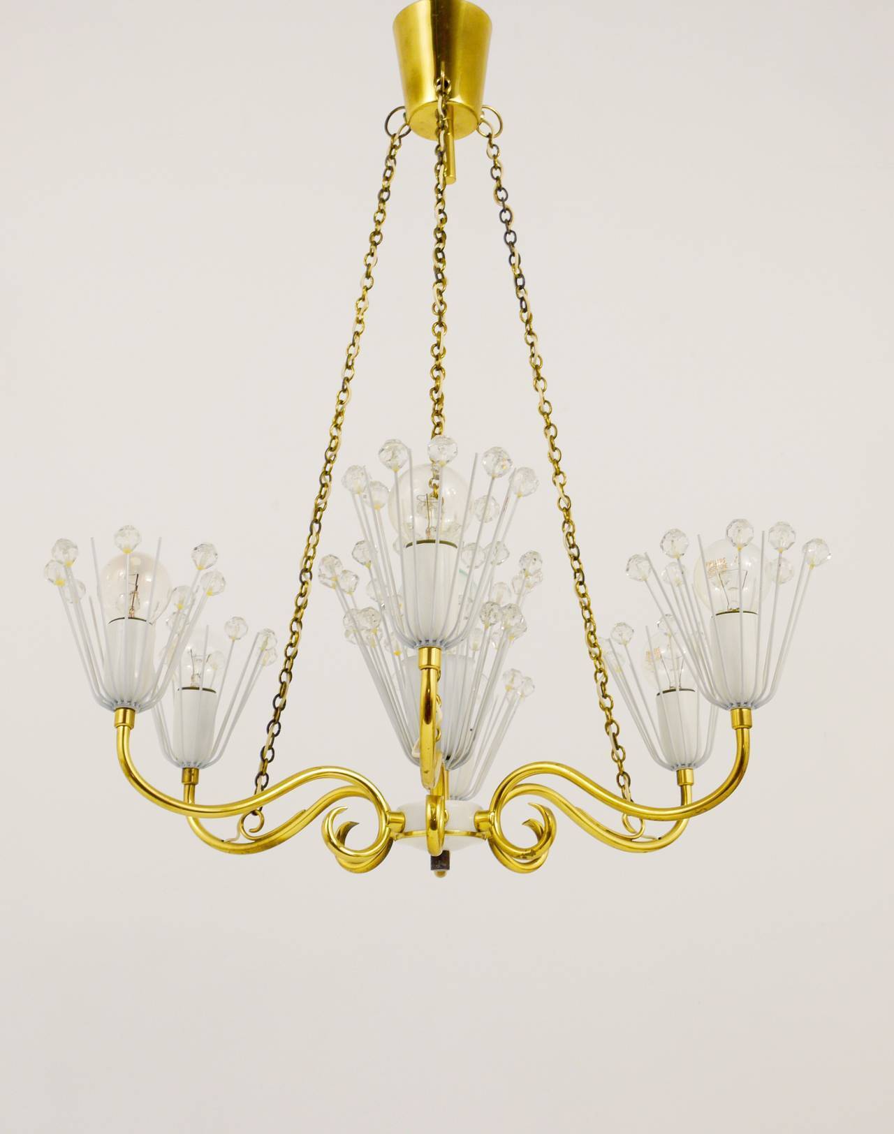 Emil Stejnar brass chandelier from the mid-century, Rupert Nikoll Vienna, Austria, 1950s.