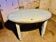 Oval bistro table from the 1930s with a lovely light blue patina