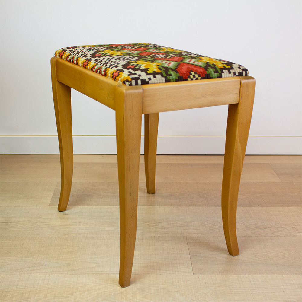 Vintage French stool with gobelin upholstery