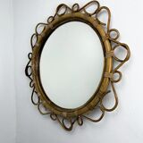 Spanish rattan bamboo oval mirror, 1960s