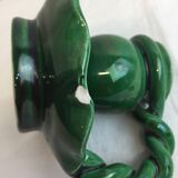Old candleholder, glazed terracotta cellar, artisanal green color
