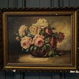 Oil on panel signed still life bouquet of roses 1936