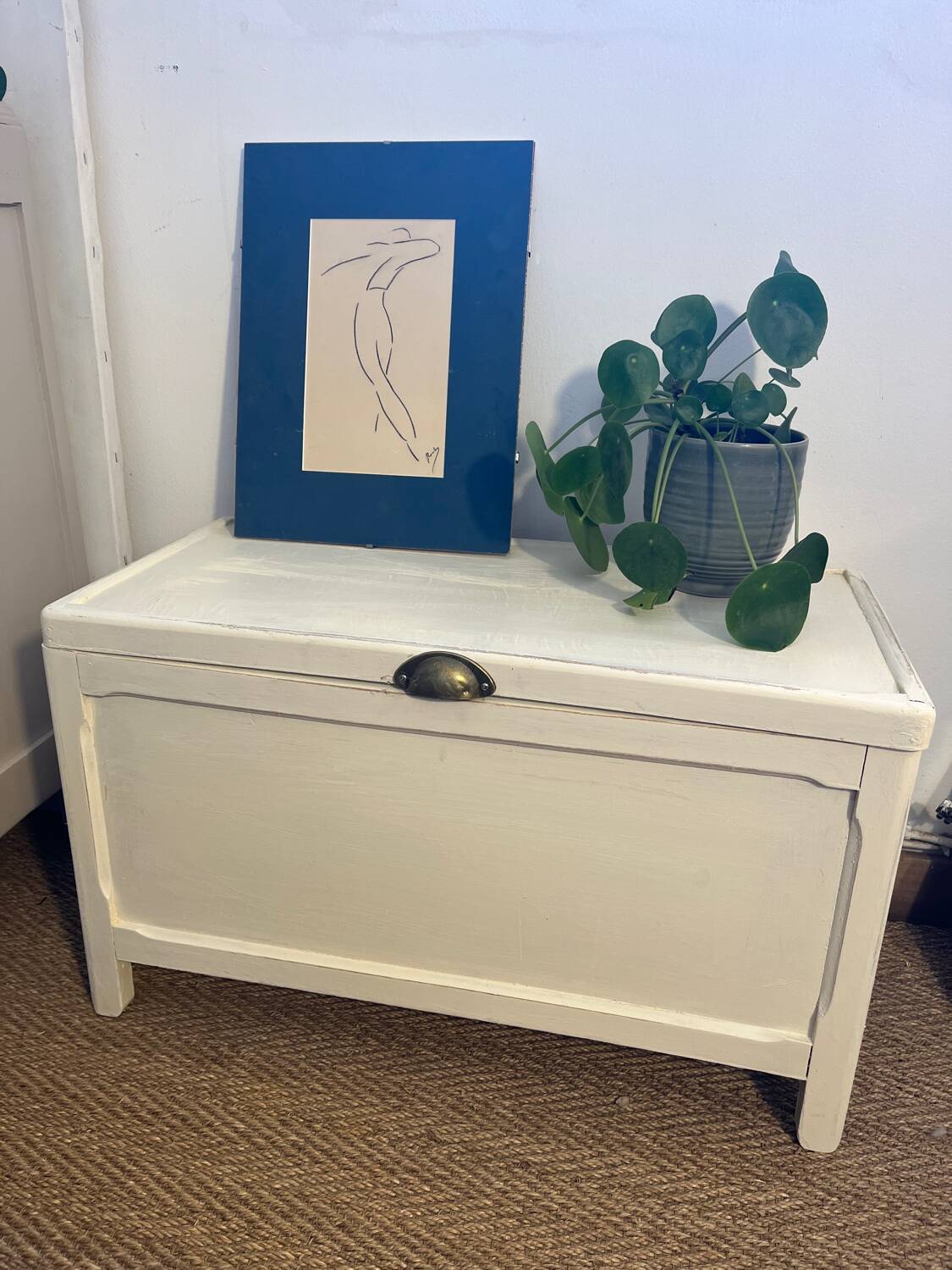Vintage white patinated wooden chest