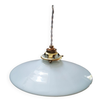 Ancienne suspension baladeuse en opaline blanche art déco 1930 ø 25.8 cm