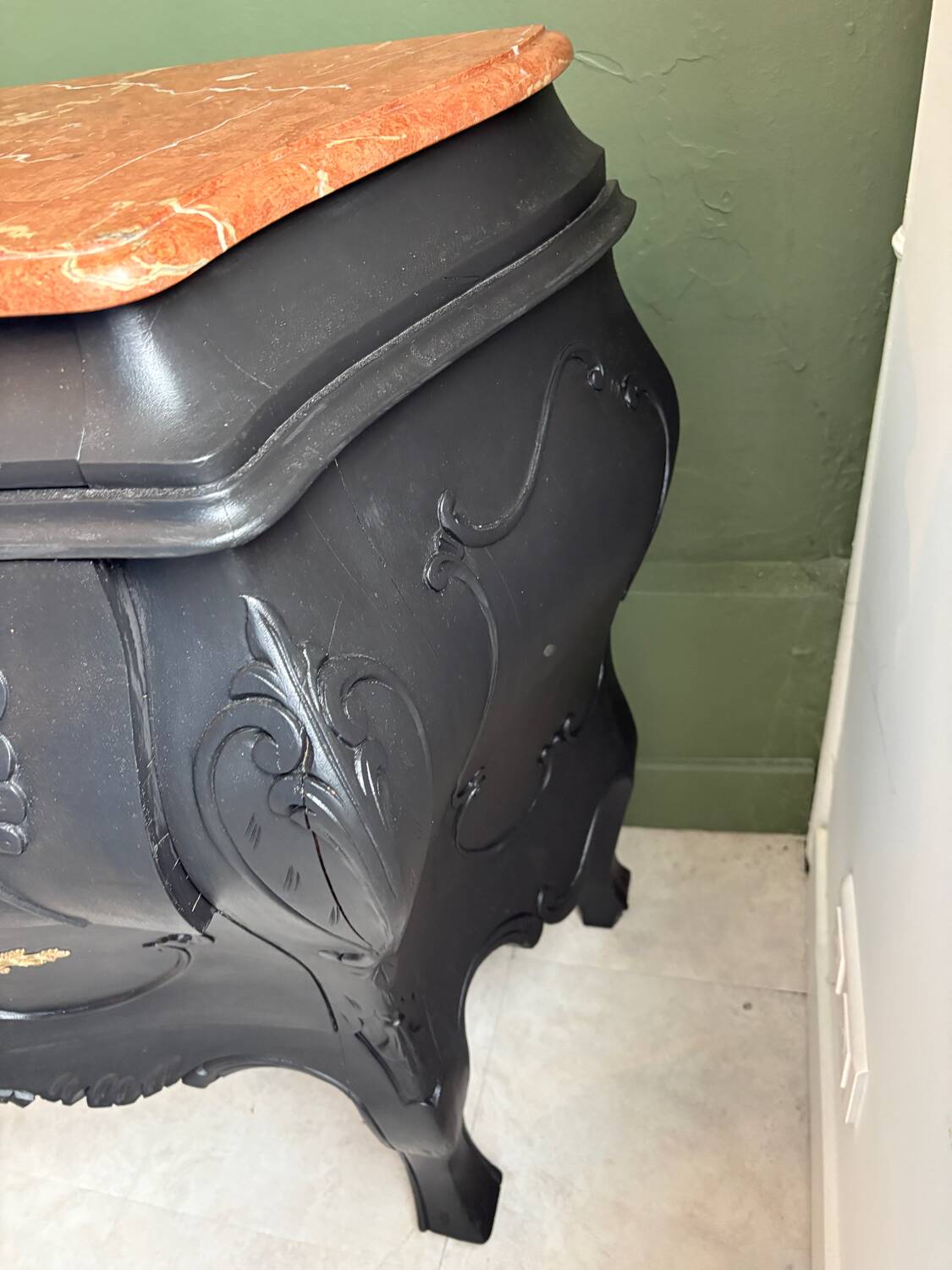 Restored black Louis XV chest of drawers