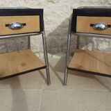 2 nightstands in wood and metal industrial style