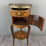 Marquetry Pedestal Table With Drawers And Round Top, 19th Century