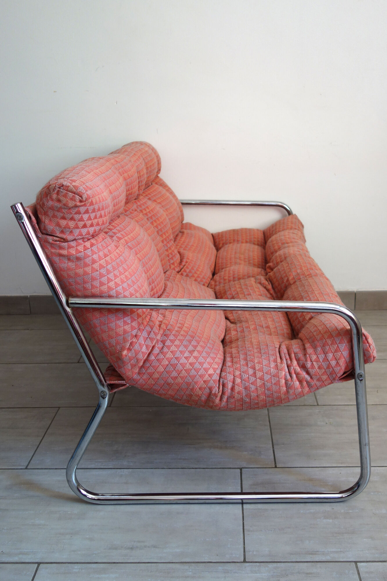 Sofa and armchair chrome steel and fabric 70s / 80s