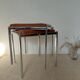 Pair of vintage stackable stools in faux leather and chrome - 70s