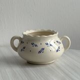 Pot - sugar bowl with two handles in decorative ceramic with blue floral motifs.