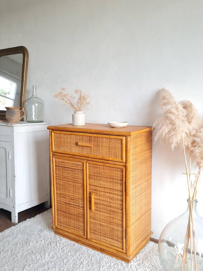 Vintage rattan sideboard from the 1970s.