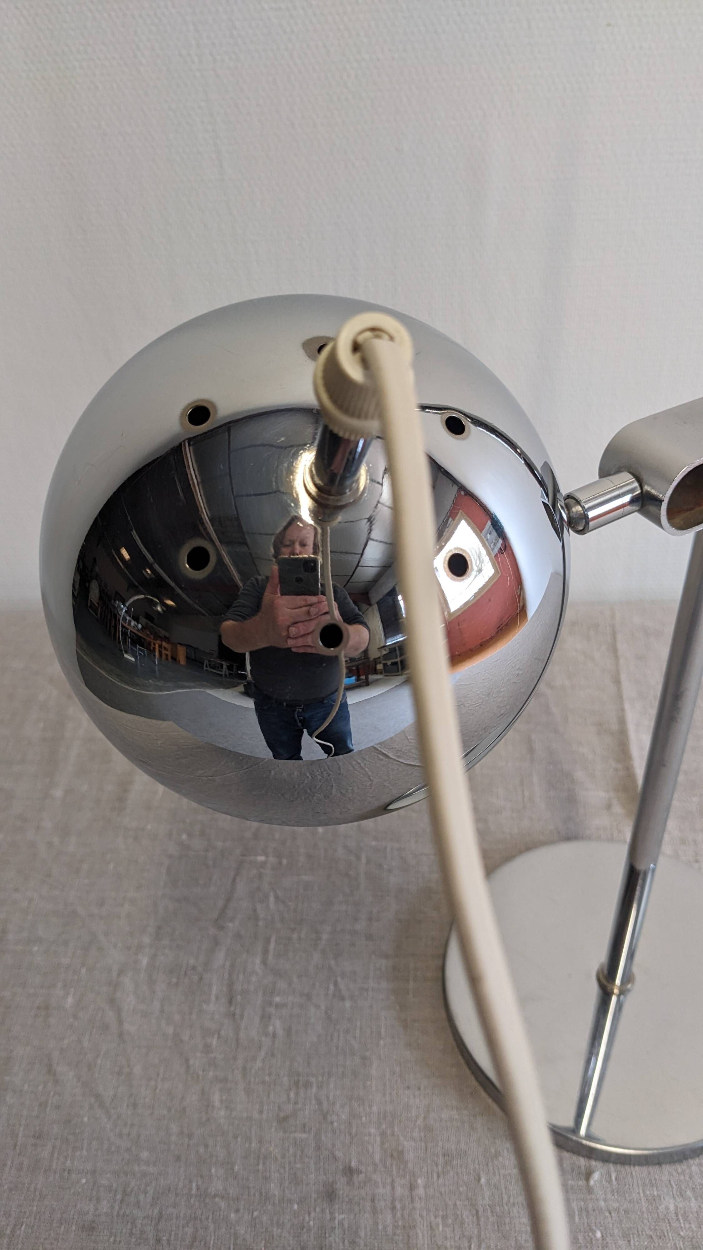 Chrome eye ball lamp, space age, Germany circa 1970.