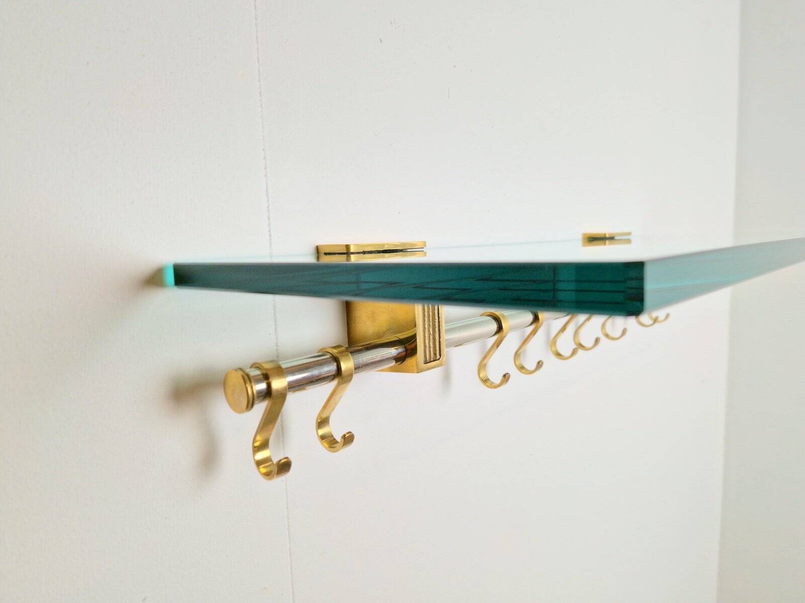 Brass and Glass R14G Wall-Mounted Coat Rack from Peter Ghyczy, 1980s