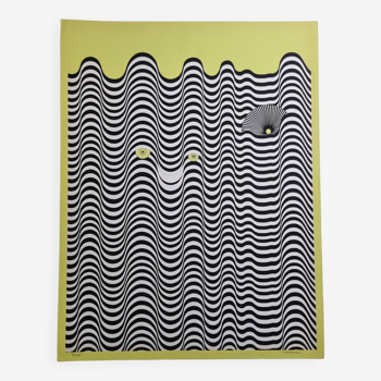 Sérigraphie signée d'après Maurice Tirmarche, Oeuvre d'art optique "Op Art en jaune", 50 x 65 cm