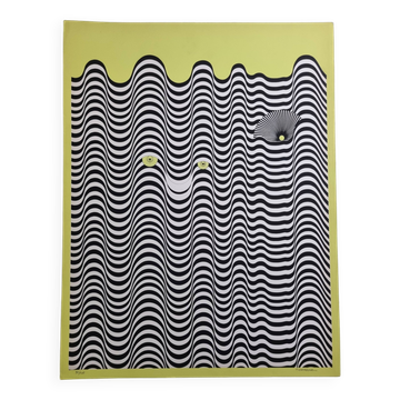 Sérigraphie signée d'après Maurice Tirmarche, Oeuvre d'art optique "Op Art en jaune", 50 x 65 cm