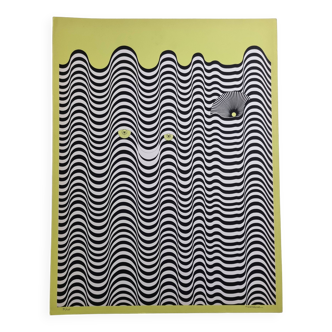 Sérigraphie signée d'après Maurice Tirmarche, Oeuvre d'art optique "Op Art en jaune", 50 x 65 cm