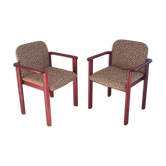 2 fauteuils léopard / bois massif bordeaux