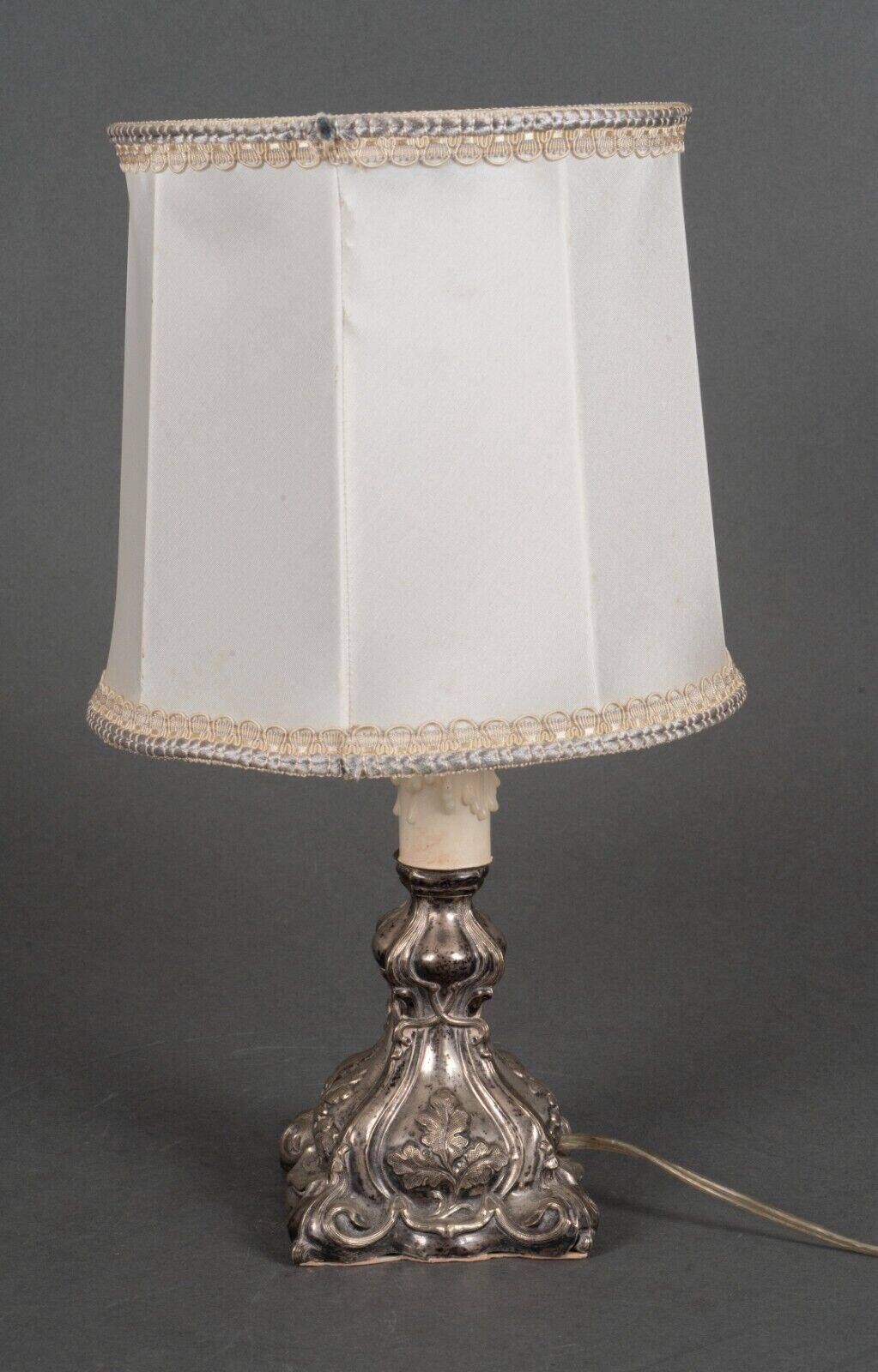 Louis XIV style 19th century silver or silver metal lamp with white lampshade