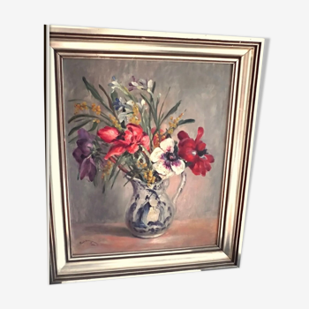 Paul Dangmann Old painting still life bouquet of flowers Oil on panel