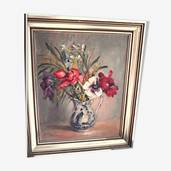 Tableau ancien nature morte bouquet de  fleurs, Paul Dangmann