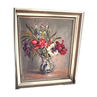 Paul Dangmann Old painting still life bouquet of flowers Oil on panel