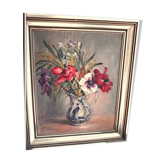 Tableau ancien nature morte bouquet de  fleurs, Paul Dangmann