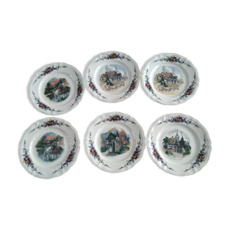 6 plates of the obernai decoration service by Henri Loux