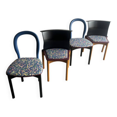 Ensemble de 4 chaises style Memphis par Francesco Binfaré pour Cassina, années 1980
