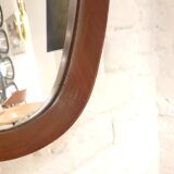 Oval hall mirror, wooden frame. Scandinavia 1960s 33x100cm