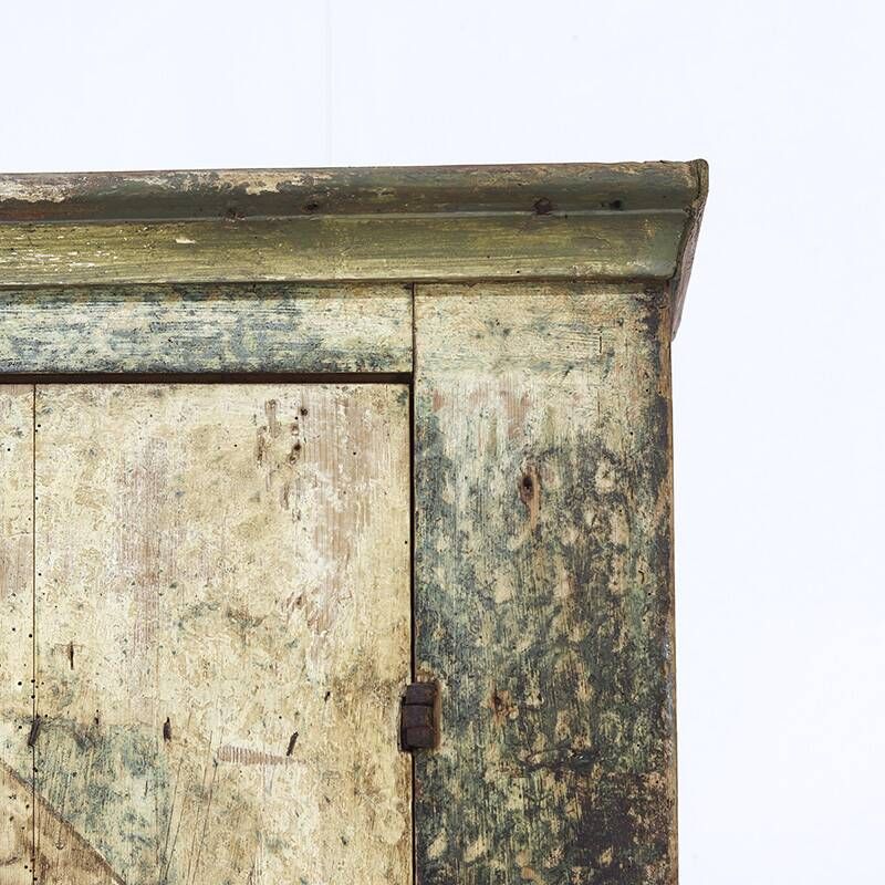 Rustic Weathered Primitive Farmhouse Folk Art Painted Bridal Cabinet