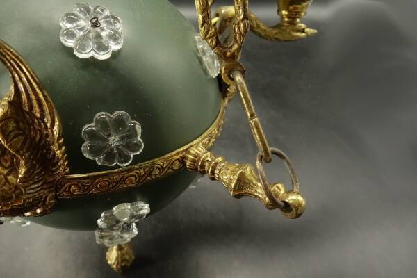 3-light chandelier with swan heads, Empire style - bronze & glass