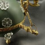 3-light chandelier with swan heads, Empire style - bronze & glass
