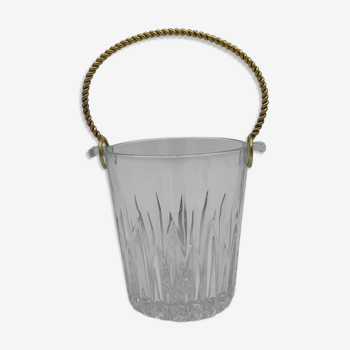 Seau a glacons en verre ou cristal xxeme monture metal dore