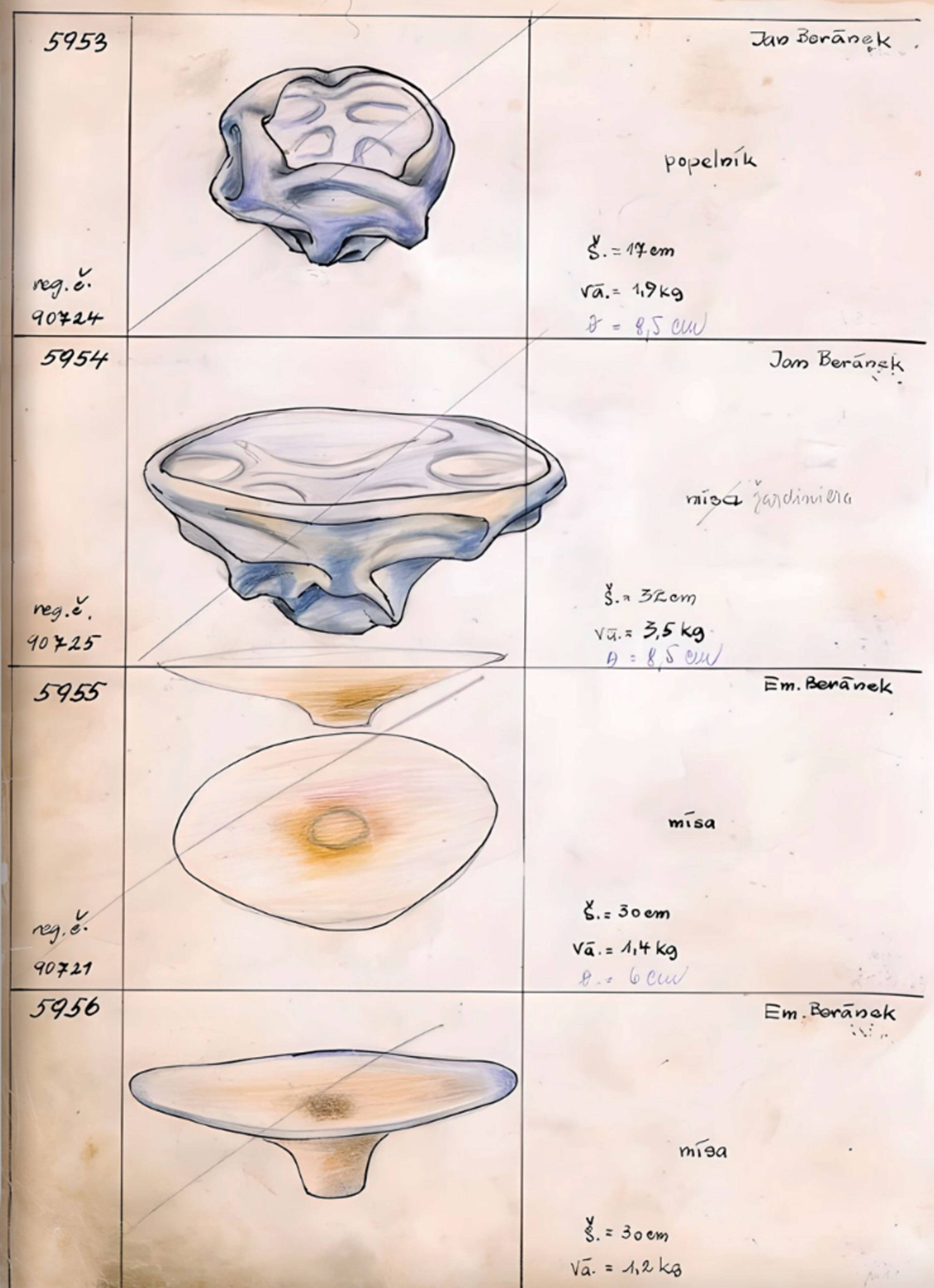 Art Glass Bowl by Jan Berenek – Pattern 5954 (1959), Skrdlovice