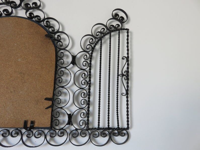 Opening mirror, shuttered, in black wrought iron, Vallauris 50s 60s