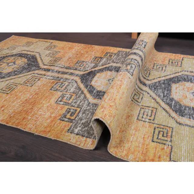 Vintage Turkish Oushak Handmade Wool Runner 89x344