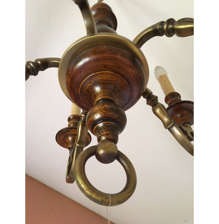 Old wood and brass chandelier