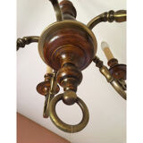 Lustre ancien en bois et laiton