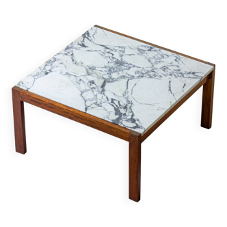 Minimalist coffee table in teak and marble by Alfred Hendrickx, 1960s